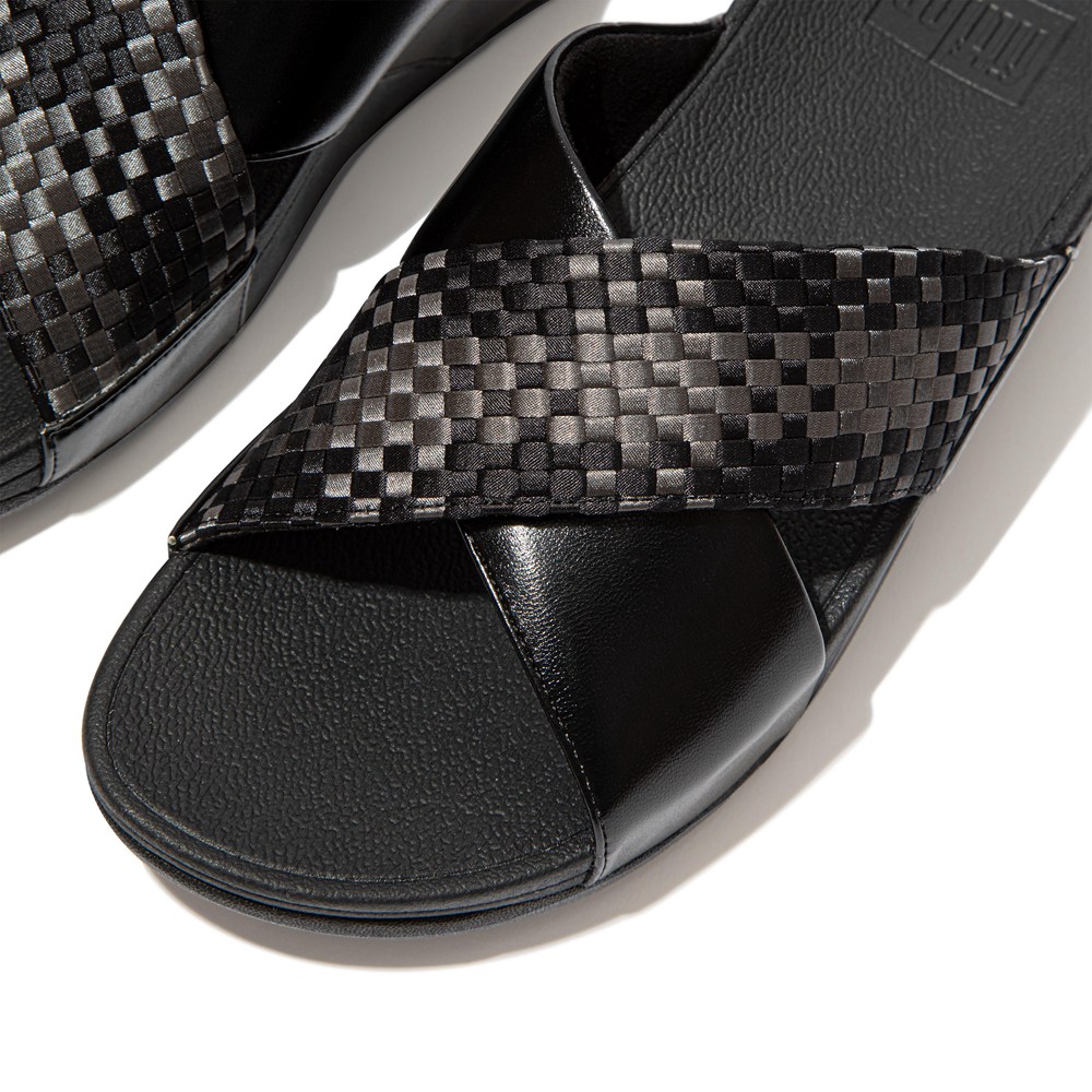 Fitflop Womens Slides - Lulu Silky-weave Cross - Black - 328-TVAOID